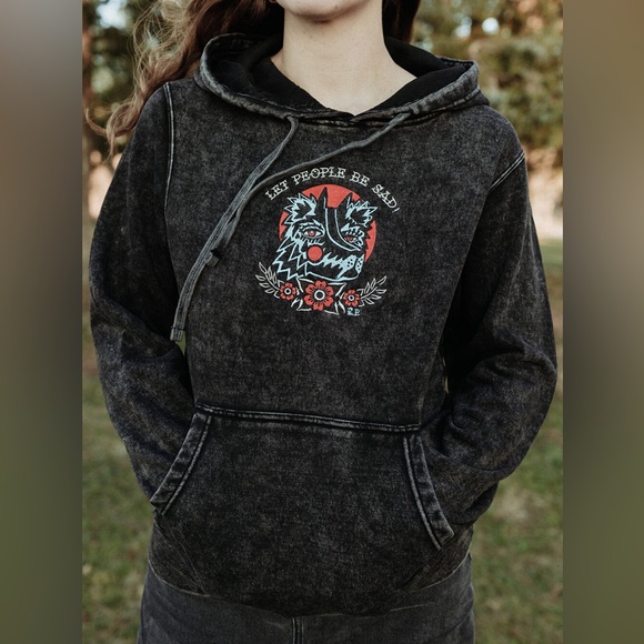 “Let People Be Sad” Embroidered Hoodie Sweatshirt by Abigail Sz Medium - Picture 1 of 10